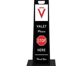Vertical Panel 45" Valet Parking Sign (STOP HERE) - Black