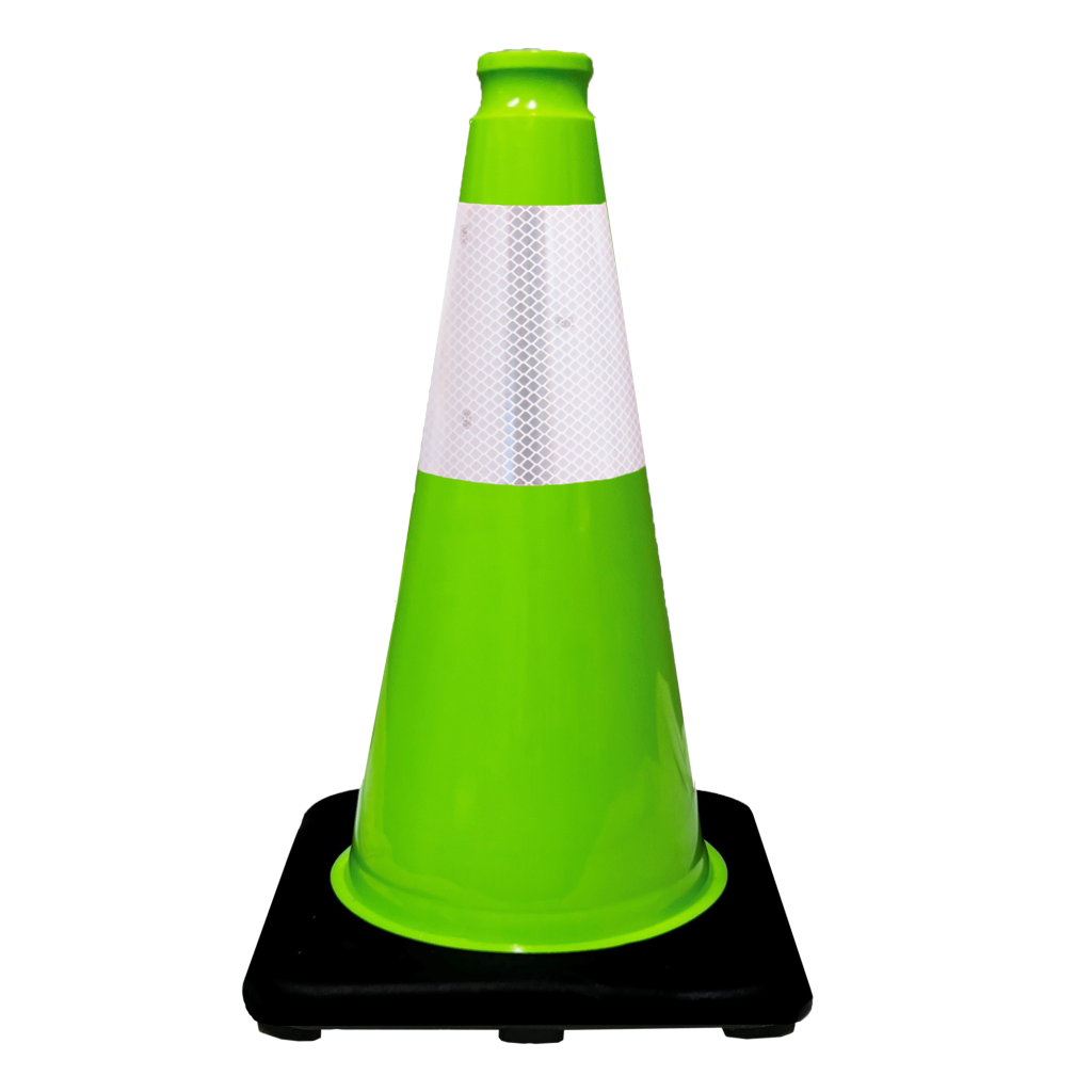 18" Lime Green Traffic Cone (Black Base) (6" Reflective Collar) - 3 lbs