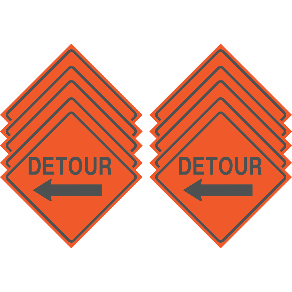 Reflective Water-Resistant DETOUR LEFT ARROW Polyboard Construction Sign (Pack of 10)