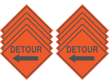 Reflective Water-Resistant DETOUR LEFT ARROW Polyboard Construction Sign (Pack of 10)