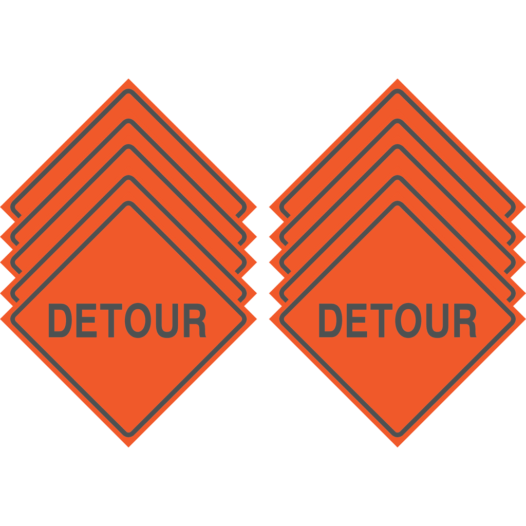 Reflective Water-Resistant DETOUR Polyboard Construction Sign (Pack of 10)