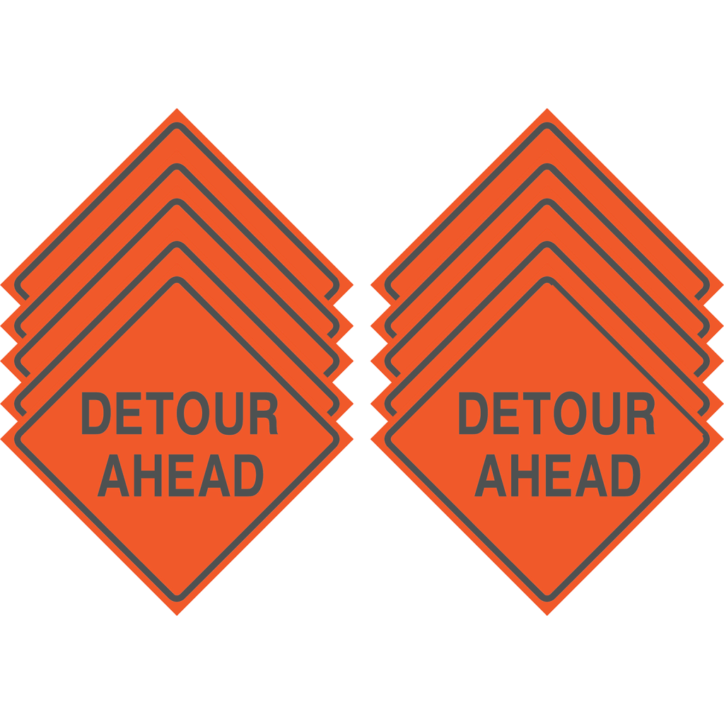Reflective Water-Resistant DETOUR AHEAD Polyboard Construction Sign (Pack of 10)