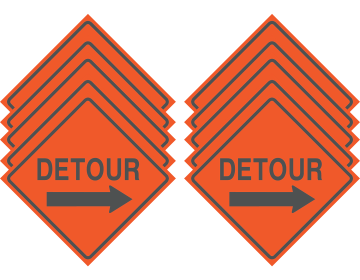 Reflective Water-Resistant DETOUR RIGHT ARROW Polyboard Construction Sign (Pack of 10)