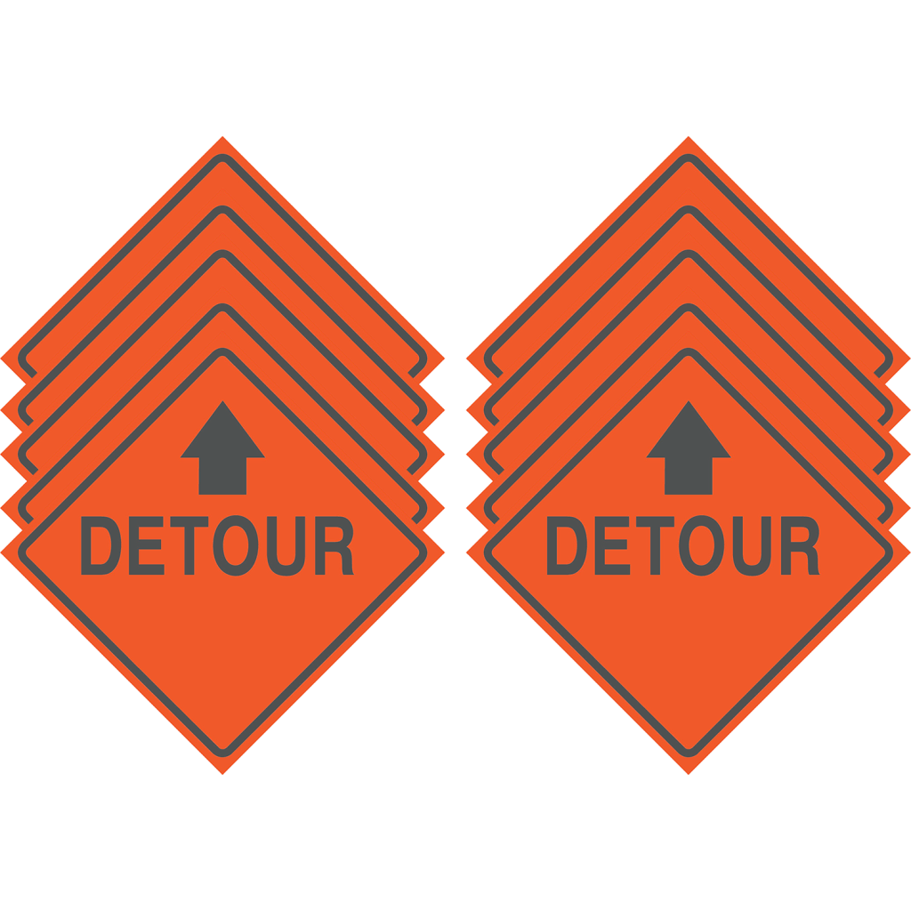 Reflective Water-Resistant DETOUR STRAIGHT ARROW Polyboard Construction Sign (Pack of 10)