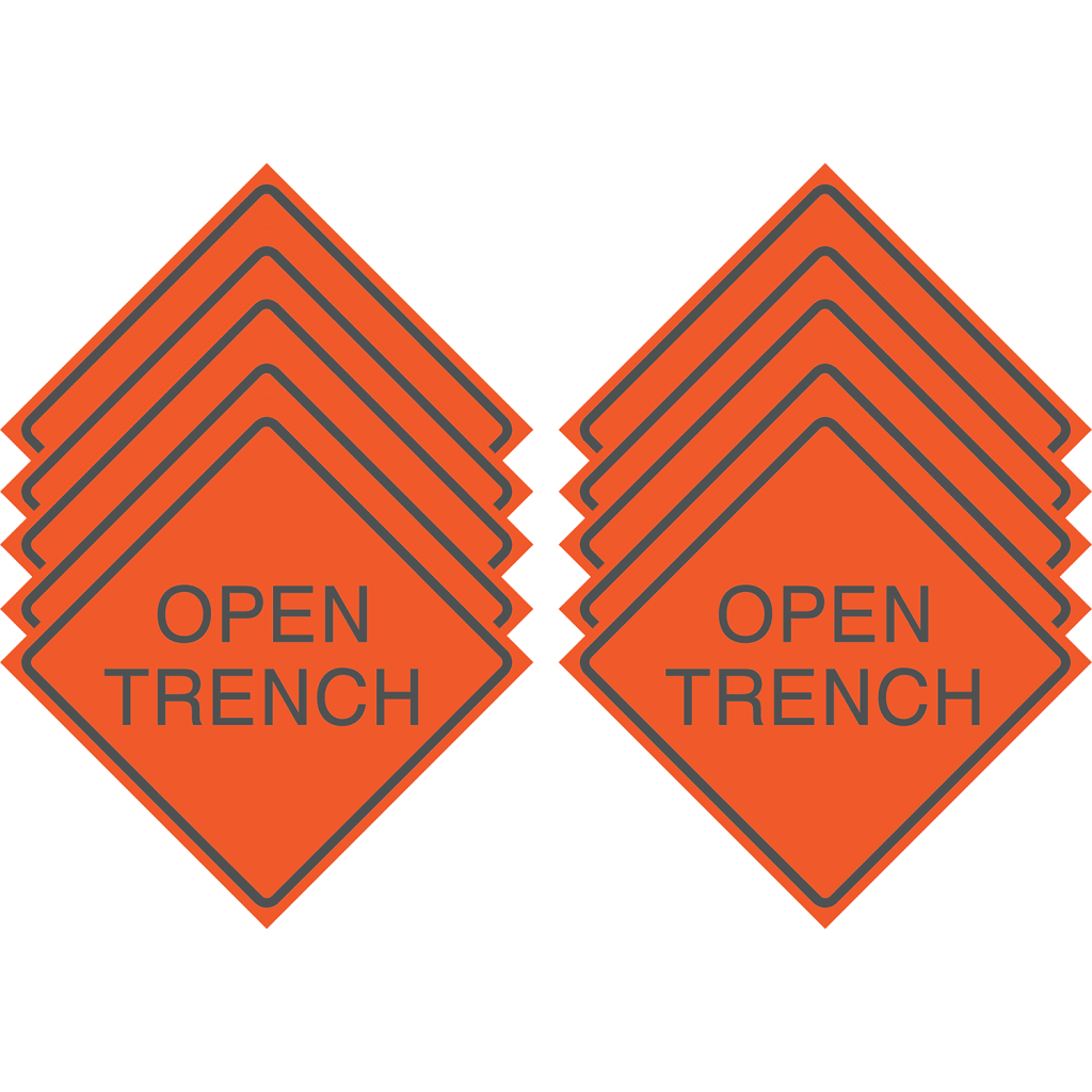 Reflective Water-Resistant OPEN TRENCH Polyboard Construction Sign (Pack of 10)