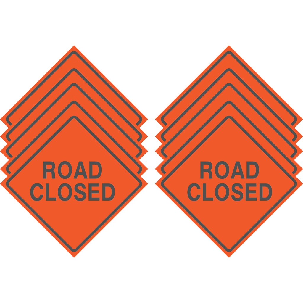 Reflective Water-Resistant ROAD CLOSED Polyboard Construction Sign (Pack of 10)