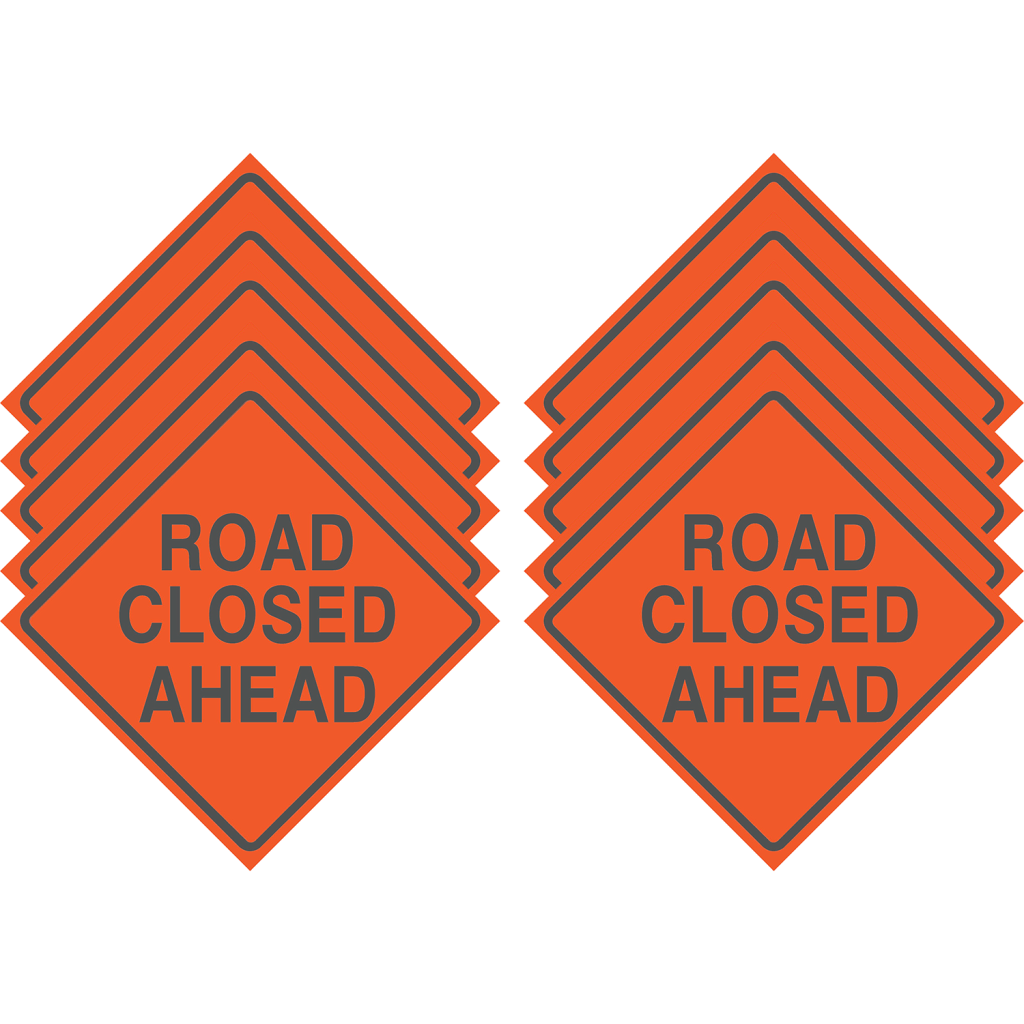 Reflective Water-Resistant ROAD CLOSED AHEAD Polyboard Construction Sign (Pack of 10)
