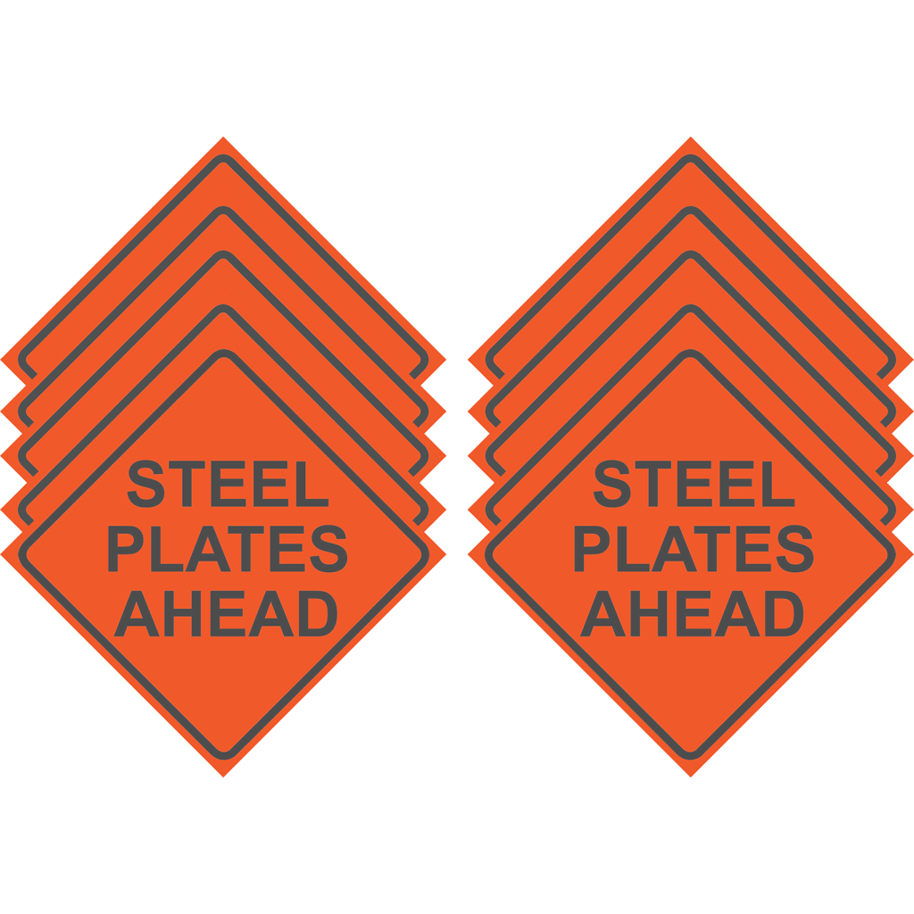 Reflective Water-Resistant STEEL PLATES AHEAD Polyboard Construction Sign (Pack of 10)