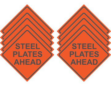 Reflective Water-Resistant STEEL PLATES AHEAD Polyboard Construction Sign (Pack of 10)