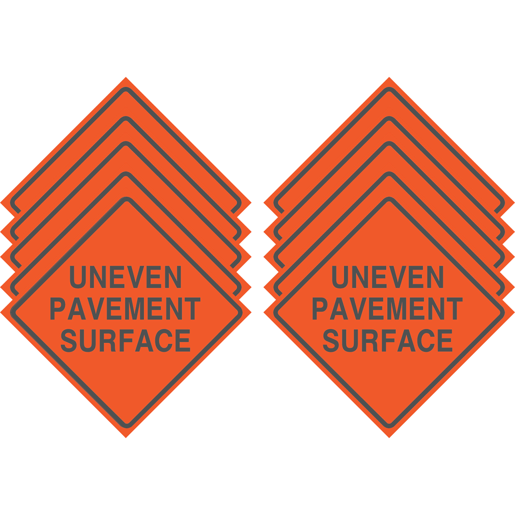 Reflective Water-Resistant UNEVEN PAVEMENT SURFACE Polyboard Construction Sign (Pack of 10)
