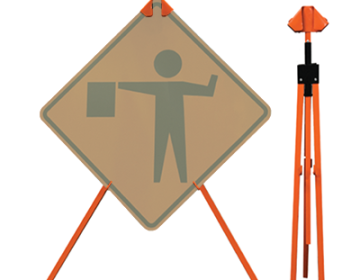 Orange Powder-Coated Steel Tripod Sign Stand