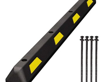 6' Rubber Car Parking Stop - Yellow Stripe - Asphalt Hardware
