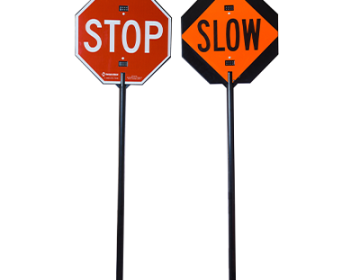 Flashing LED Reflective 24" STOP-SLOW Paddle Sign with Pole