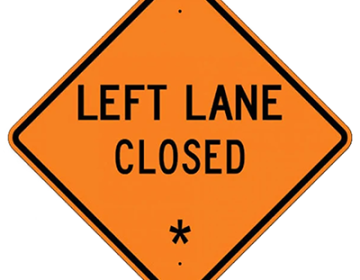 Aluminum Left Lane Closed Sign (W20-5L)