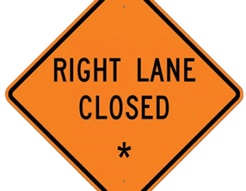 Aluminum Right Lane Closed Sign (W20-5R)
